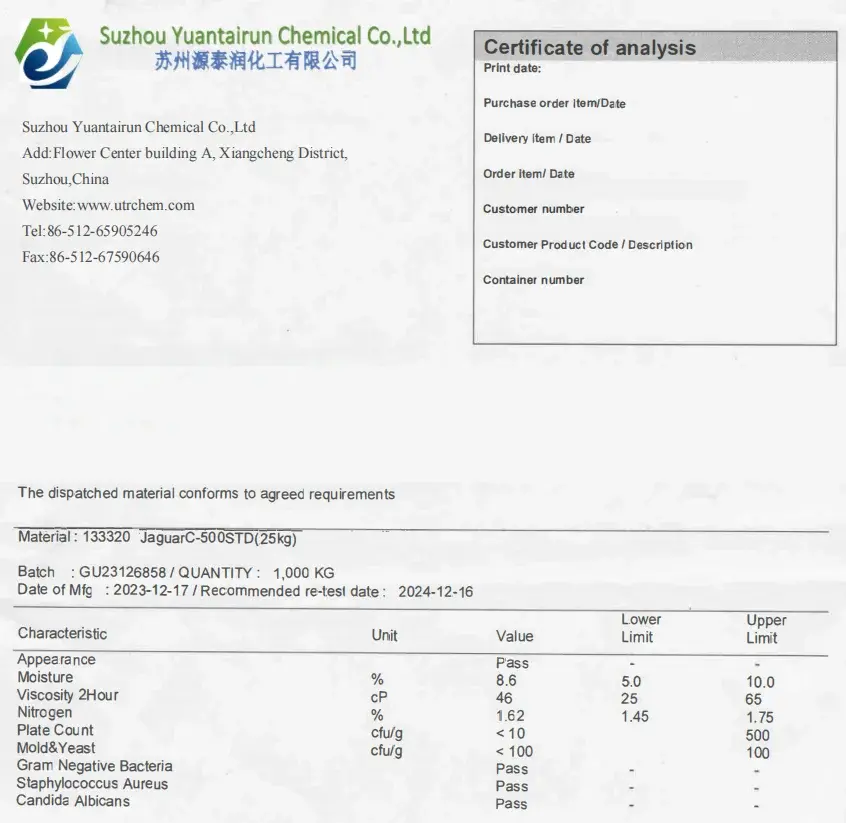 Lightweight Conditioner Opaque C500STD Conditioner Guar Hydroxypropyl Trimethyl Ammonium Chloride CAS 65497-29-2